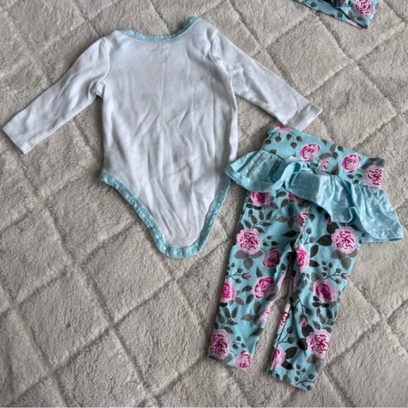Baby Essentials |"Hello World" Blue Floral 3 Piece Set | Size 6 Months - Picture 2 of 4